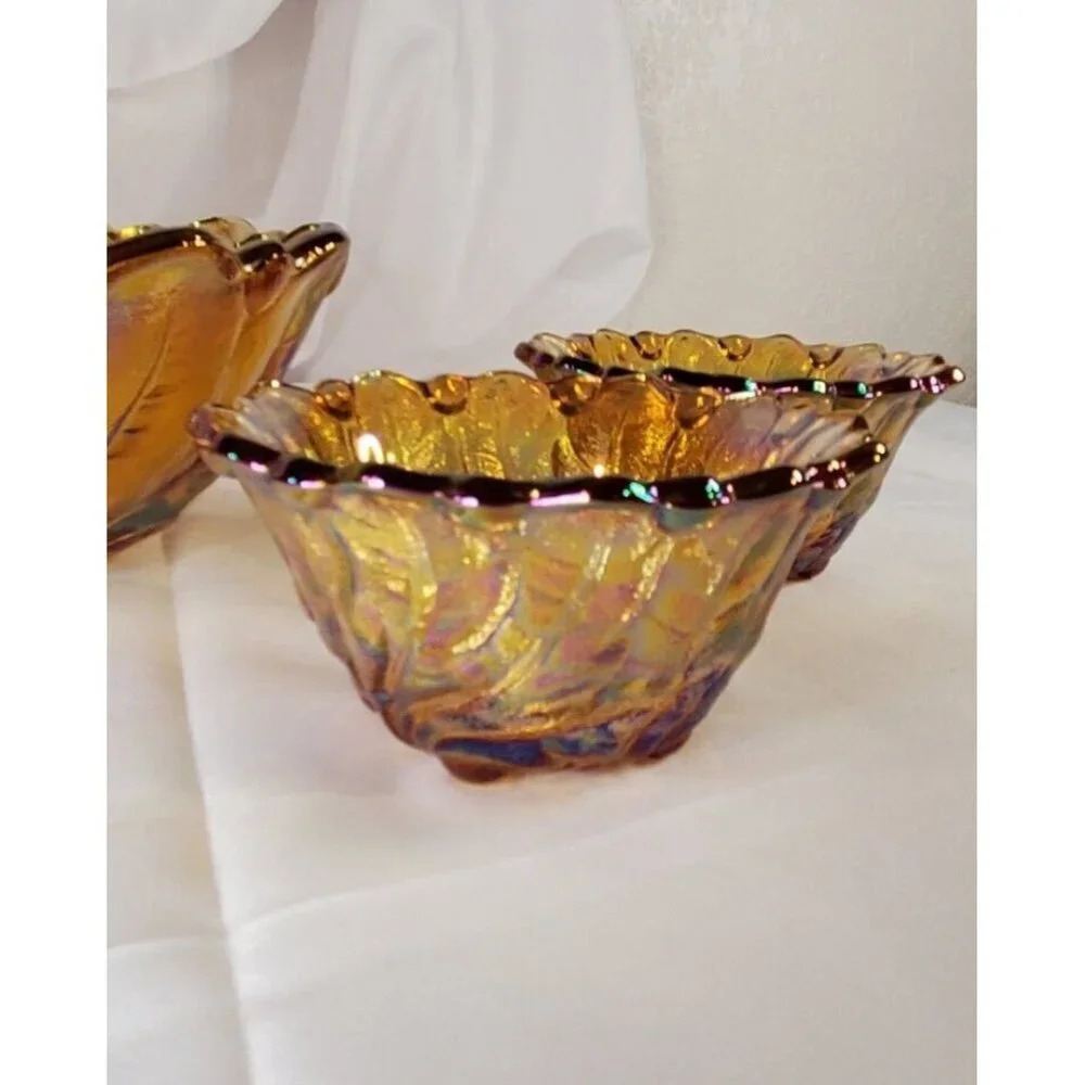 Vtg Indiana Glass Iridescent Gold Carnival Glass #1211 3pc Console Set Footed - Picture 7 of 13